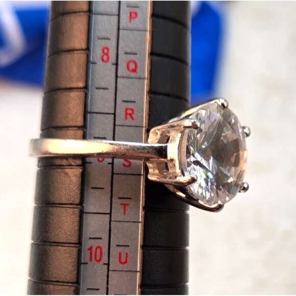 Silver Plated Round Cut Clear CZ Solitaire Engagement Ring Size 9 Elegant Desig - Picture 6 of 6